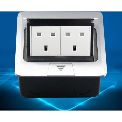 UK Standard 2Position Grounding Socket with Computer Socket Aluminium Alloy Panel 13A 250V Floor Socket for Hotel Use Home use
