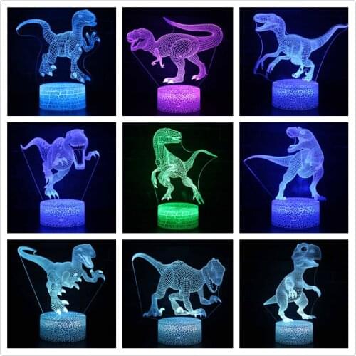 Dinosaur LED 3D Illusion Night light Touch Remote Table Lamp Acrylic 7 Color Changing Creative Gift for Chldren Home Decor