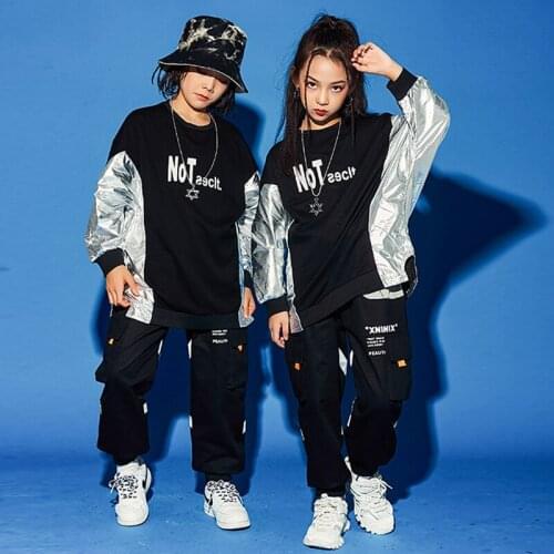 Hip Hop Dance Clothes Performance Costume Rave Outfits Kids Joggers Long Sleeve Street Dance Wear Black Casual Pants DL7524