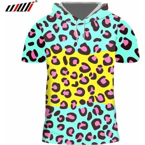UJWI Man Colorful Leopard Animal Hooded Tshirt Mens 3D Harajuku Oversized Tee Shirt Printed Cartoon Fitness T-shirt
