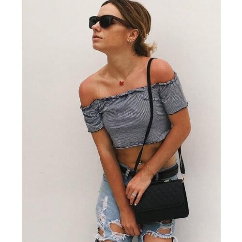 Streetwear Women Sexy Casual Off Shoulder Tank Top Vest Blouse Short Tops Ladies Shirt 2019 Summer Striped Shirts Plus Size XXL