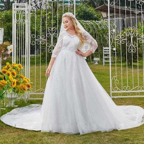 Evening Dress New Sequins Fashion Embroidery V-Neck Three Quarter Sleeves Floor-Length A-Line Plus Size Women Formal Gowns D1066