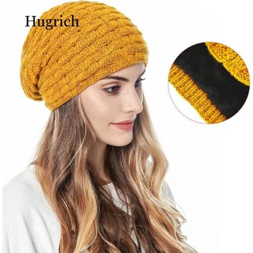 Knitted Winter Women Hat Beanie Solid Color Fleece Plus Velvet Protect Ear Warm Cap Unisex Casual Skullies Beanies