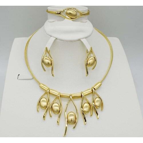 High quality Necklace Bangle Earring Ring Fine African jewelry sets Beads gold-color Dubai Plated Fashion women