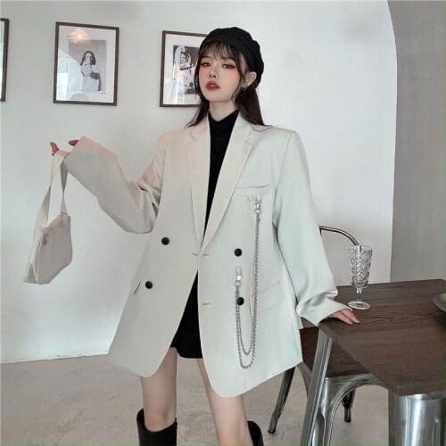 High street elegant temperament chain blazer women autumn loose double breasted blazers casual female korean fashion outwears