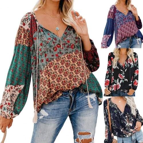 Tops 2021 New Spring Top V Neck Good Workmanship Loose V Neck Floral Women Top for Daily Wear Print Gradient Blouses