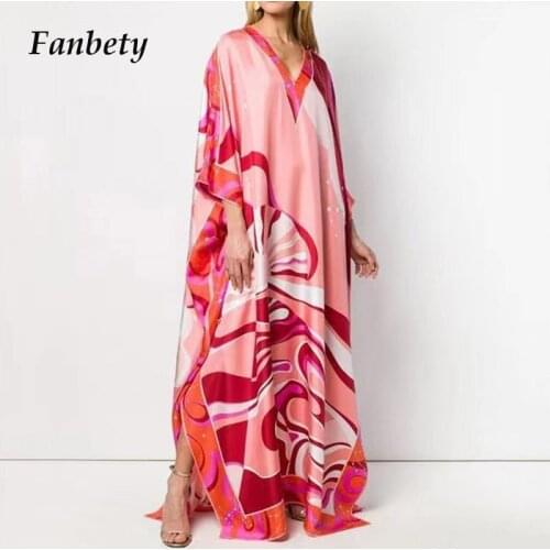 Women Elegant Floral Print Loose Long Party Dress 2021 Summer Casual V-Neck Maxy Dresses Ladies Sexy Split Holiday Dress Vestido
