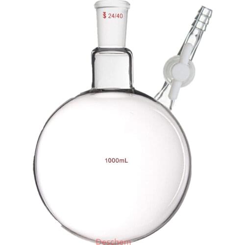 1000ml,24/40,Glass Reaction Flask With PTFE Polytetrafluoroethyle Stopcock,1L,Lab Glassware