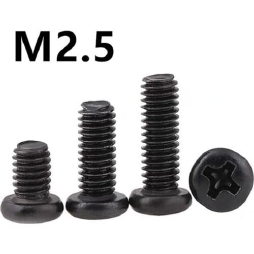 1000pcs/lot M2.5x3/4/5/6/8/10/12/14/16/18/20mm PM GB818 Black 304Stainless steel pan head semi-circular head cross machine screw