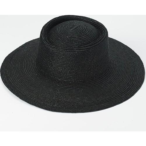 202003-hh7205 summer handmade black straw solid Classic ring hat top fedoras cap men women panama jazz outdoor hat