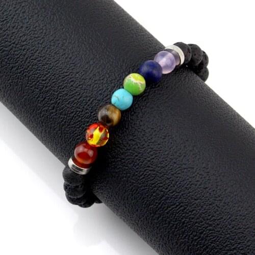 7 Chakras Stone Lava Rock Diffuser Bracelet Elastic Yoga Beads Bangle For Women Men 8mm Natural Stone Beads Jewelry Charm
