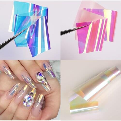 Aurora Nails Holographics Glass Foil Film Sticker Cellophane Paper Nails Design Ice Cube Manicures DIY Decoration Accessories