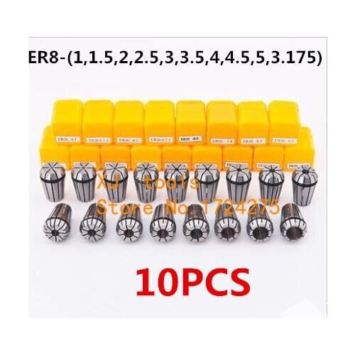 Free Shipping 10pcs ER8 1mm to 5mm Precision Collet Chuck Set Spring Collet Chuck For CNC Milling Machine Engraving Lathe Tool