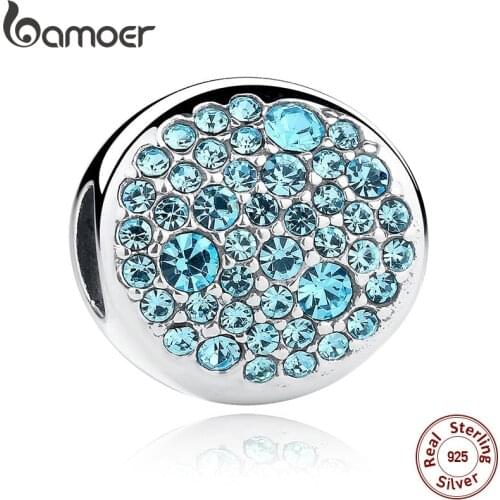 BAMOER New Spring Collection 925 Sterling Silver Sky Blue Charm fit Bracelets & Necklace DIY Gift Wholesale SCC009