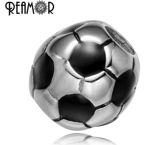 REAMOR 316l Stainless Steel Football Soccer European Big Hole Beads Fit Original Strand Bracelet DIY Jewelry Making