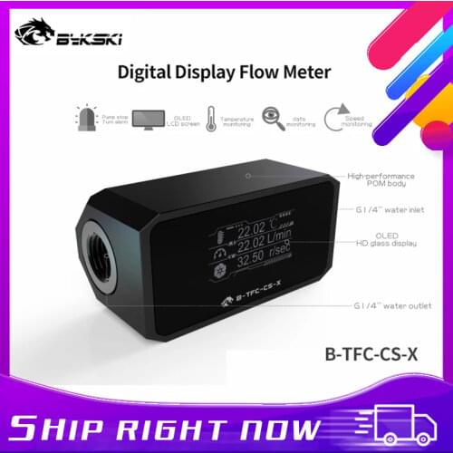 Bykski B-TFC-CS-X Water Cooler System Monitor for Temperature Meter / Water Flow OLED Display Double G1/4'' Flow Error Alarm
