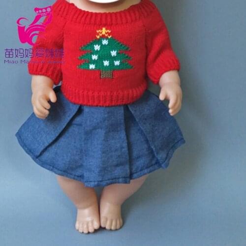 Baby sweater hat jeans dress Wool cap fit 18 Inch girl doll winter Clothes sets Children best Birthday Gift