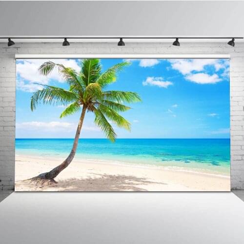 Mehofoto Blue Sky and Sea Summer Holiday Photo Booth Backdrop for Photography Studio Coconut Tree Sandy Beach Wave Island G-588