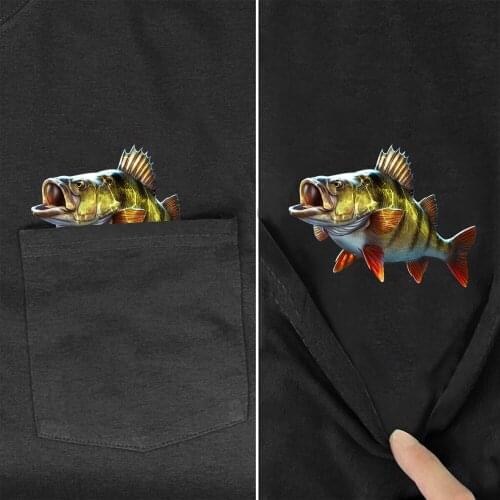 CLOOCL Bass Fishing Pocket Cotton T-Shirt Fashion 3D Printed Men Tee Shirt Summer Unisex Funny Black Pure Cotton Harajuku Tops
