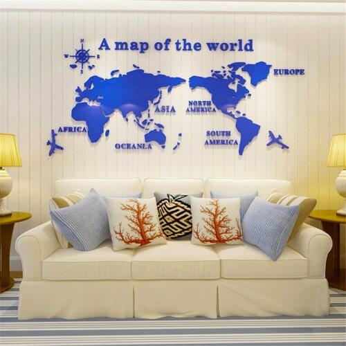 World Map Acrylic 3D Solid Crystal Wall With Living Room Classroom Stickers Office Decoration Wallpaper Decals Bedroom 4 Sizes