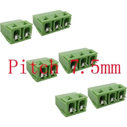 10Pcs KF128 7.5mm Pitch 2P 3Pin PCB Screw Terminal Blocks Connector Straight Needle Spliced Terminals Green 300V 10A