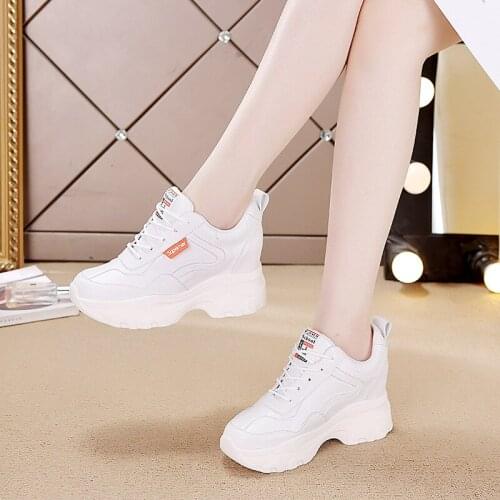 Women Shoes White Platform Wedge Sneakers High Heel Sneakers Shoes Women Casual Lace-up Leather Shoes Zapatillas Mujer