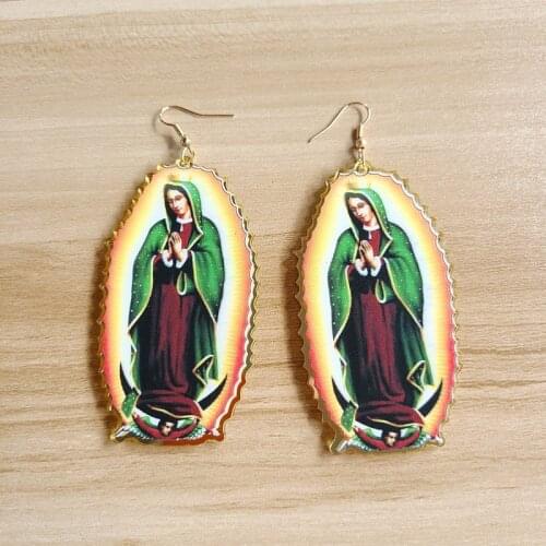 Exaggerated Vintage Virgin Mary Acylic Drop Earrings for Women Cool Punk Long Tassel Religious Dangle Earrings Female Brincos