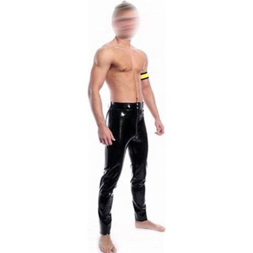 Fashion Sexy Black Latex Pants for Men Fetish Rubber Trousers with Front Zipper Plus Size Hot Sale