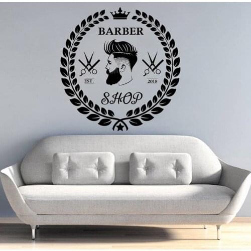 YOYOYU Barber Wall Decal Barber Shop Man Salon Haircut Beard Face Tools Logo Salon Art Wall Sticker Room Decoration ZX520