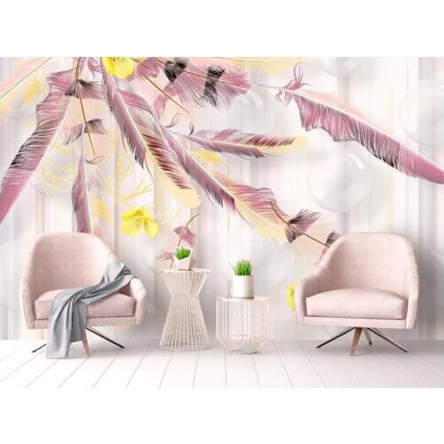 Beibehang Custom wallpaper photo 3d stereo ball pink feather modern minimalist TV background living room bedroom 3d wallpaper