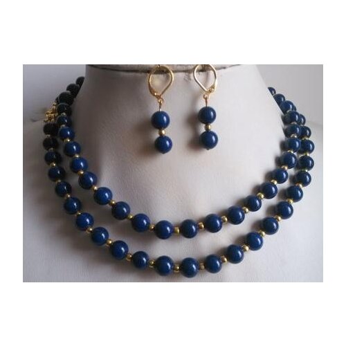 Charming 8MM Blue Lapis Long Necklace 34inch Earrings Set Birthday Wedding Jewelry Set