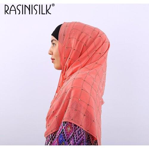 Solid Chiffon Silk Muslim hijab Scarf Women Glitter Turban Exquisite Hijab Long sequins Ornamental Shawl Rhinestone Muffler