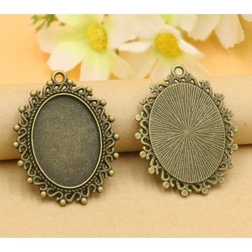 10pcs/lot Vintage Oval Blank Pendant Cabochons Settings Bases Bezel Trays Fit 18x25mm Cabochon DIY Necklace Jewelry Making