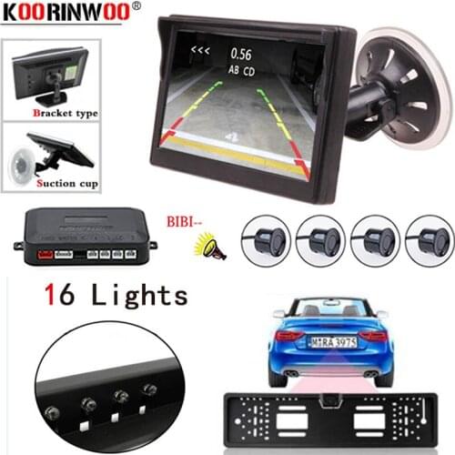 Koorinwoo Electromagnetic Parktronic Kit EU Front Back License Plate Frame Parking Camera 16 LED Parking Sensors Monitor Alert