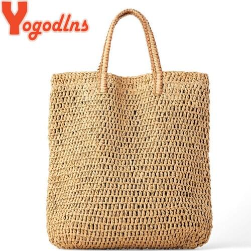 Yogodlns Casual Straw Shoulder Bag Women Wicker Woven Handbag Rattan Summer Beach Bag Large Capacity Totes Bag Big Shopping sac