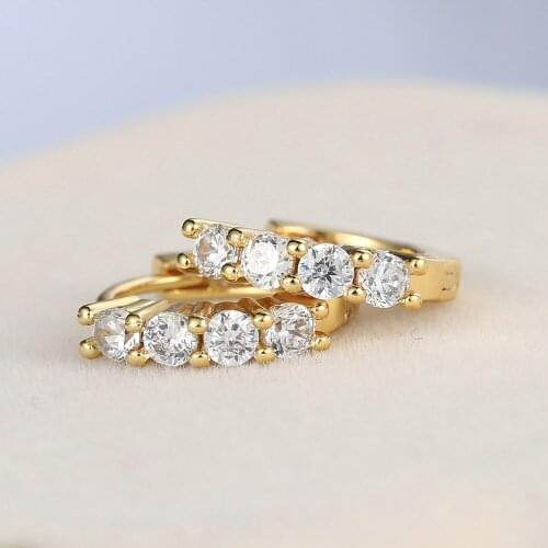 Simple Single Row Round Zircon Earrings Gold Plated Charm Womens Earrings Wedding Jewelry Accessories Dating Match