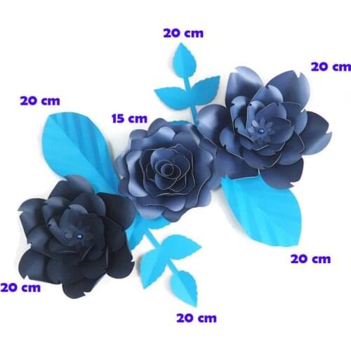 DIY Giant Paper Flowers Artificial Flowers Fleurs Artificielles Backdrop Rose 3CS+ 4 Leave Wedding Party Decor Nursery Dark Blue