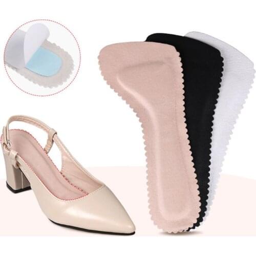 Women Anti-Slip Sweat Absorbent Shoe Insoles Faux Leather 3/4 Massage Adhesive Cushion Inserts for High Heels Sandals