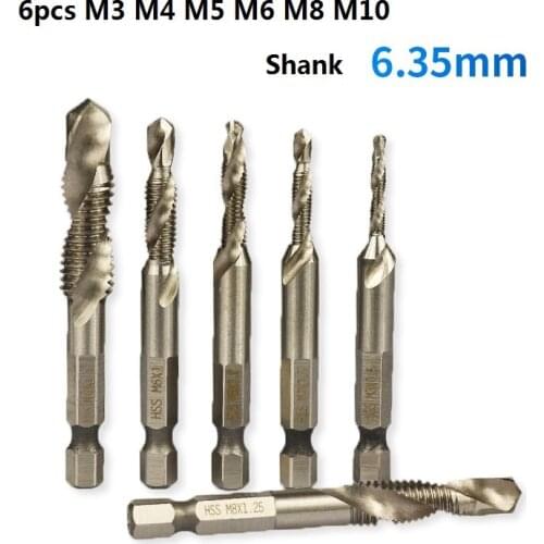 6Pcs itanium Machine Right Hand Tap Drill 3 Flute M3 M4 M5 M6 M8 M10 Spiral Point Thread Plug Handle Taps Die Set