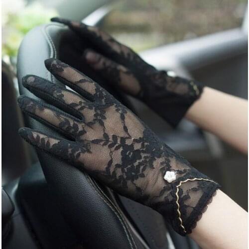 Spring summer womens Lace sunscreen gloves ladys anti-uv slip-resistant driving gloves sexy transparent lace gloves R1074
