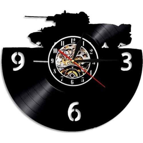 Military Tank Vinyl Record Wall Clock Army Main Battle Tank Wall Art Wall Clock Armored Ground Warfare Home Decor Soldiers Gift