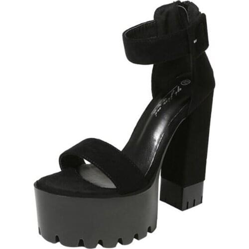 Hot Selling 2020 New Summer Fashion Platform High Platform Sandals Waterproof Flock Buckle 15CM Thick High Heels womens shoes