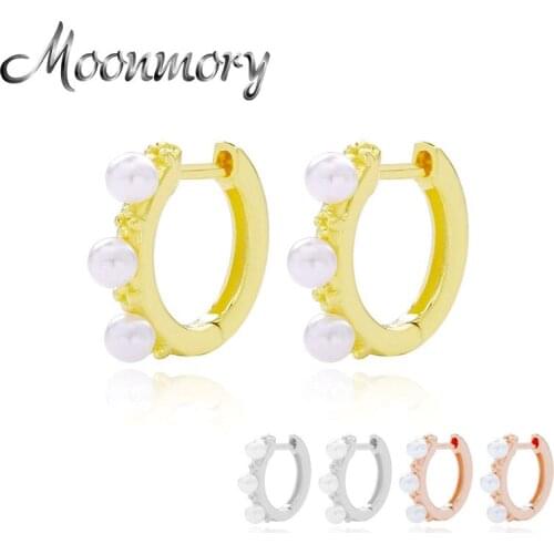 Moonmory High Quality 100% 925 Sterling Silver Pearl Huggies Hoop Earrings For Women 2020 Romantic Style Hoop Earrings Jewelry