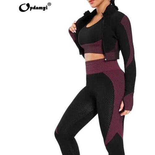 2/3Piece Women Yoga Set Gym Clothing Sport Fitness Running Long sleeve Crop top High Waist Leggings Female Seamless Bra Suits