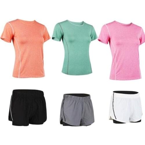 6 colors Women yoga 2 pieces set Shorts +Short sleeve outdoor running quick dry fitness gym clothing sports sportswear3XL