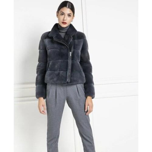 TOPFUR Dark Grey Coat Short Winter Real Fur Coat Women Natural Mink Fur Coat With Zipper Full Sleeves Lapel Collar Women