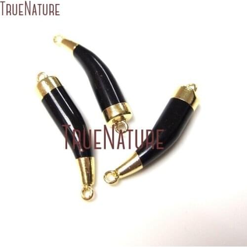 10Pcs Pure Gold Color Horn Tusk Double Bail Pendant Onyx Double Bail Pendant 33x7mm PC35