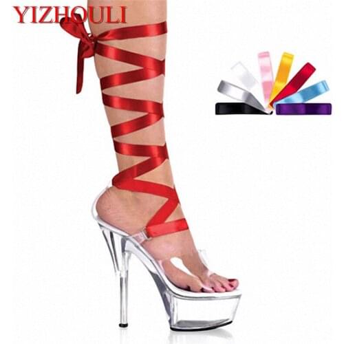 15cm ultra high heels shoes crystal ribbon platform sandals 6 inch heel interchangable ribbon laces. Includes colour ribbons