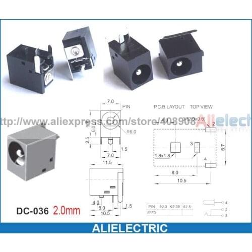 200pcs AC 5.5mm x 2.0mm DC Power Jack Port Socket for Notebook Computer DC 036