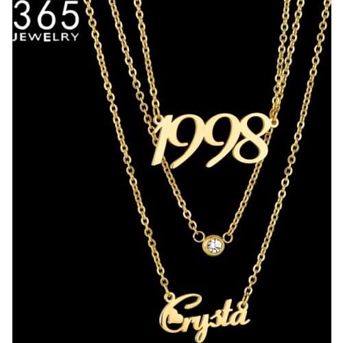 2021Custom Personality Necklace Birthday Stone Year Collier Namplate Necklaces Stainless Steel Personalized Jewelrys Collares